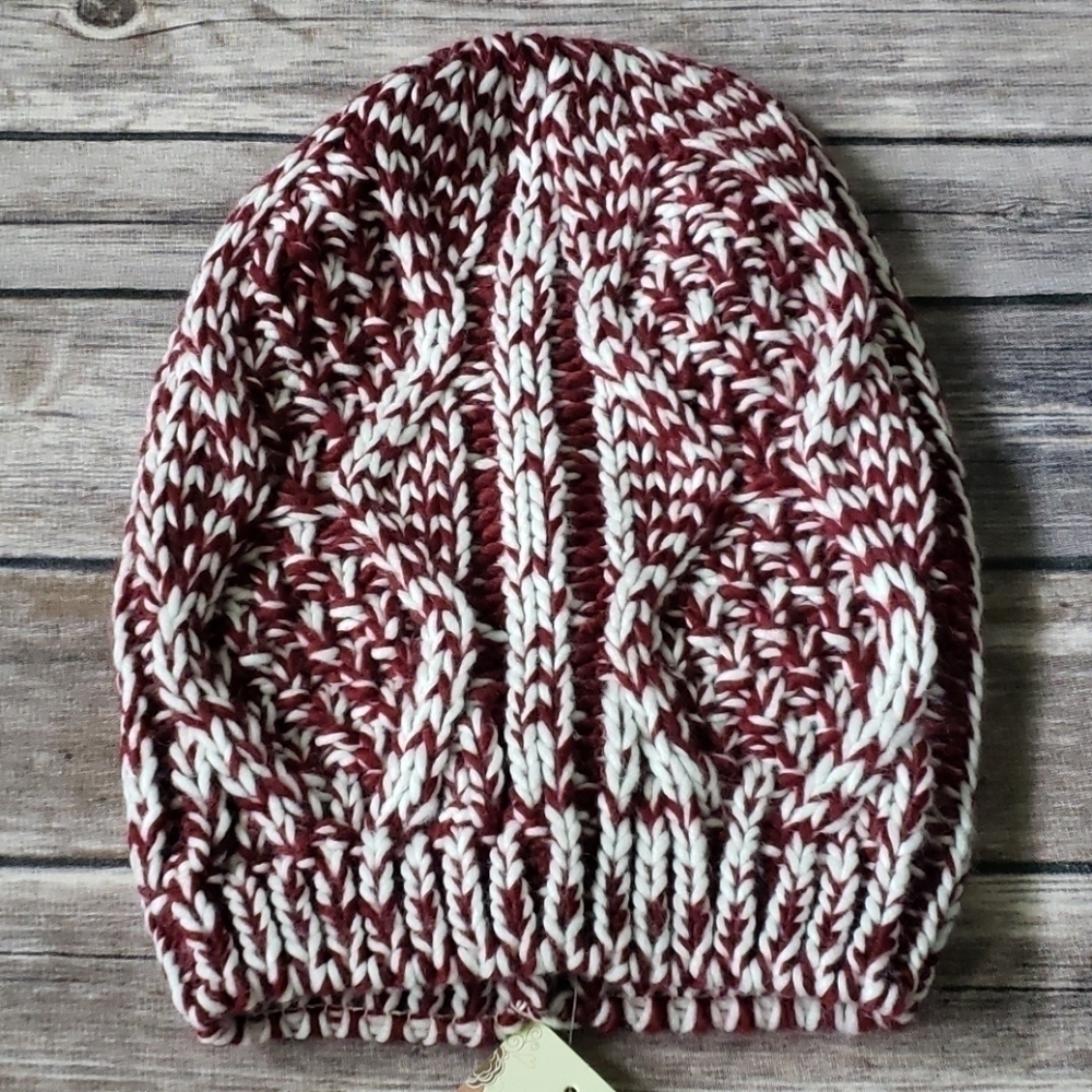 Life is Beautiful dark red and white knit hat NWT